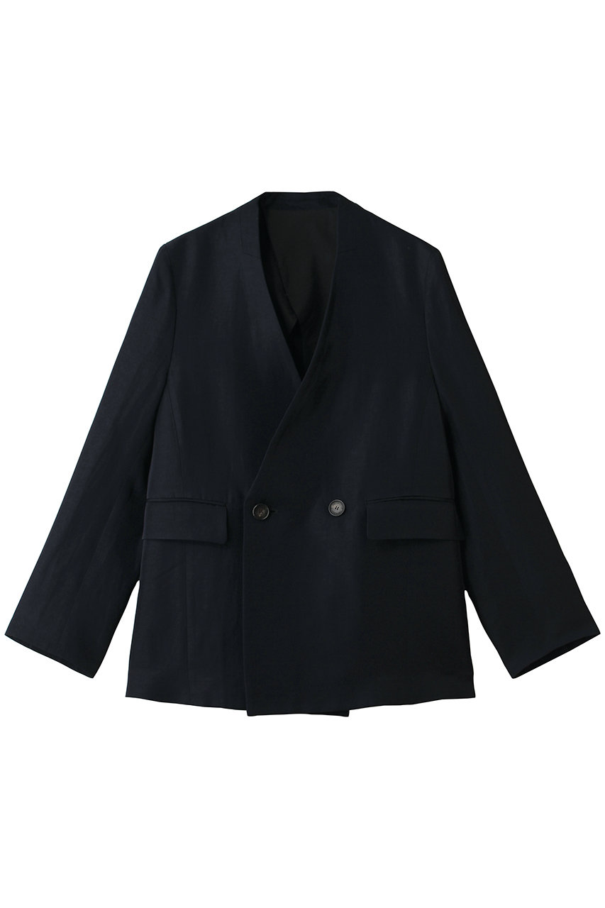 デパリエ/DEPAREILLEのトリアセテートリネンノーカラージャケット(ネイビー/B1162AFJ248)