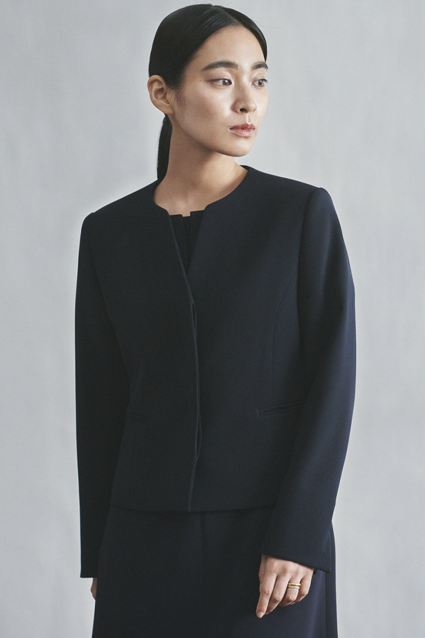 ザ ライナー スライトリーフレアドレス ワンピース ひざ丈 半袖 38 紺