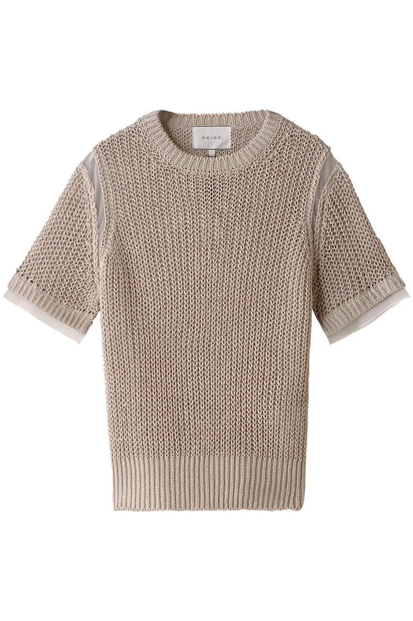 BEIGE, OLIVIER(オリヴィエ)/半袖ニット (Flax, 4) ベイジ, ELLE SHOP BEIGE, OLIVIER(オリヴィエ)/半袖ニット (Flax, 4) ベイジ, ELLE SHOP
