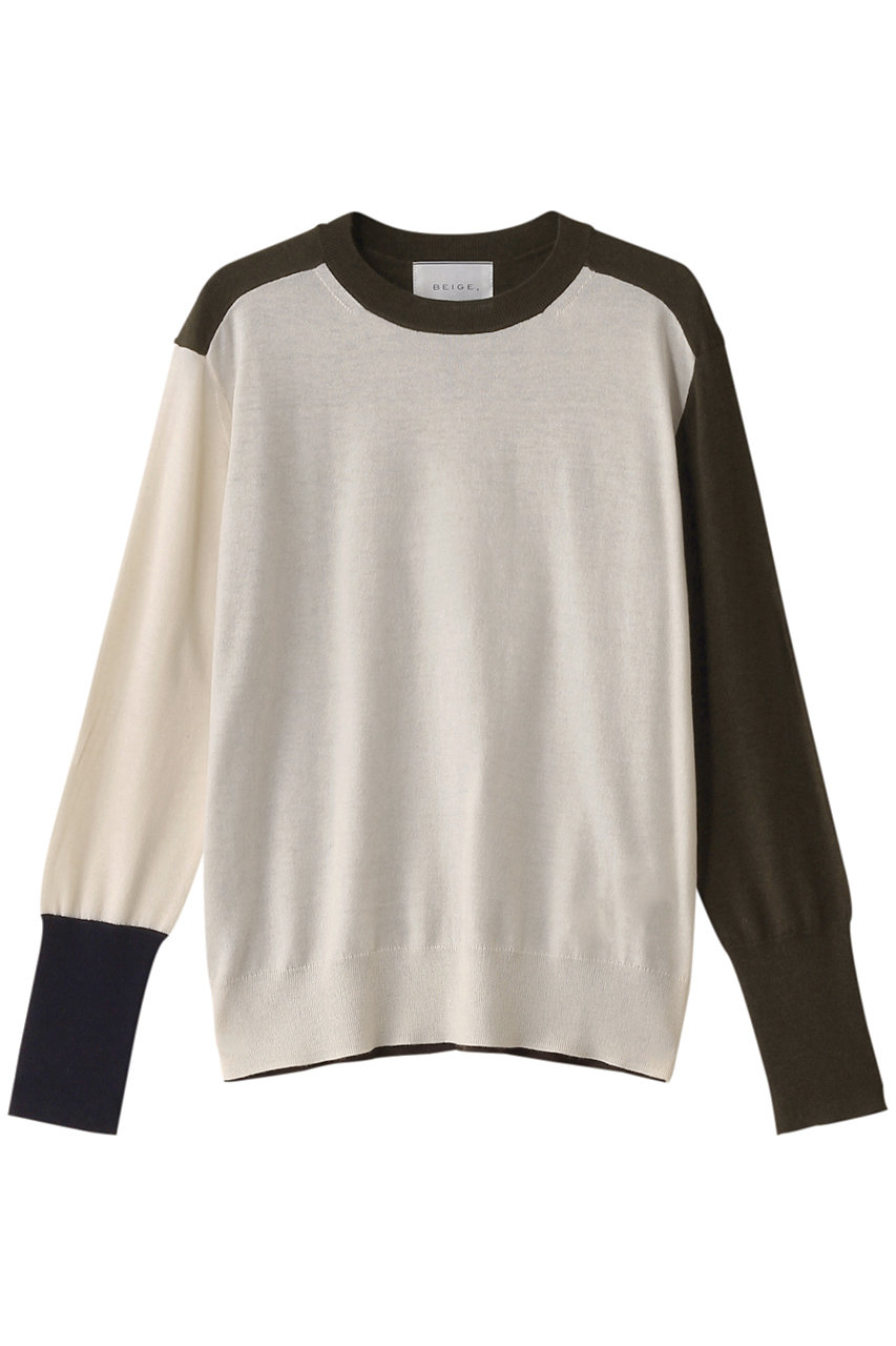 ベイジ，/BEIGE，のBURNET（バーネット）/カラーミックスクルーネックトップ(Ecru×Khaki×Navy/KRCWGS0100)