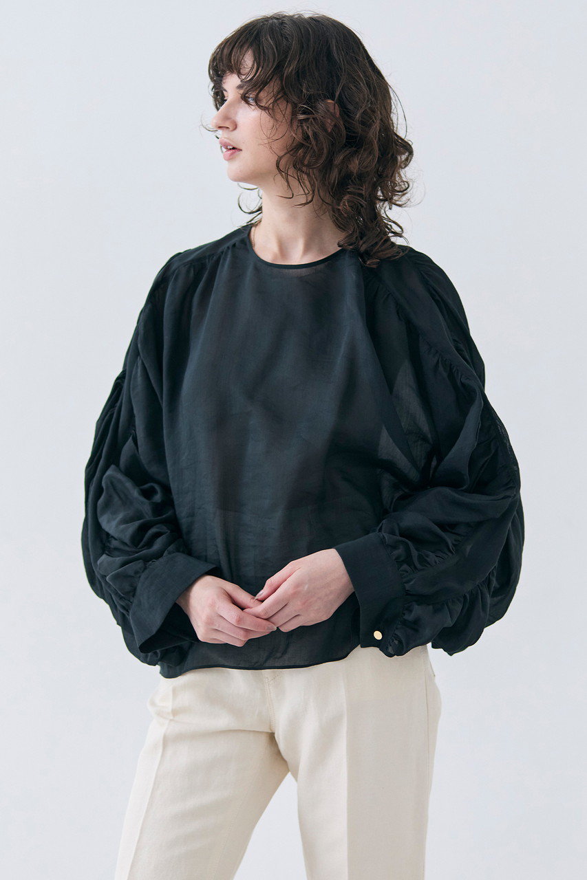 25SS 今季 ベイジ ポリーヌ タックギャザーリネンボリュームブラウス BEIGE，(ベイジ，)｜PAULINE（ポリーヌ）/タックギャザーリネン
