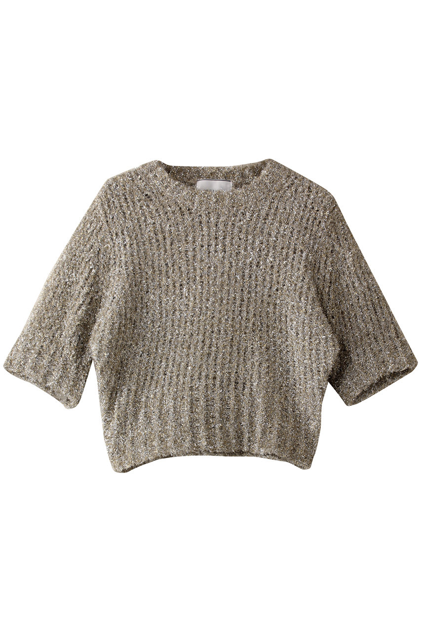 BEIGE, TRITOMA(トリトマ)/ラメクルーネック半袖ニット (Gold, 4) ベイジ, ELLE SHOP BEIGE, TRITOMA(トリトマ)/ラメクルーネック半袖ニット (Gold, 4) ベイジ, ELLE SHOP