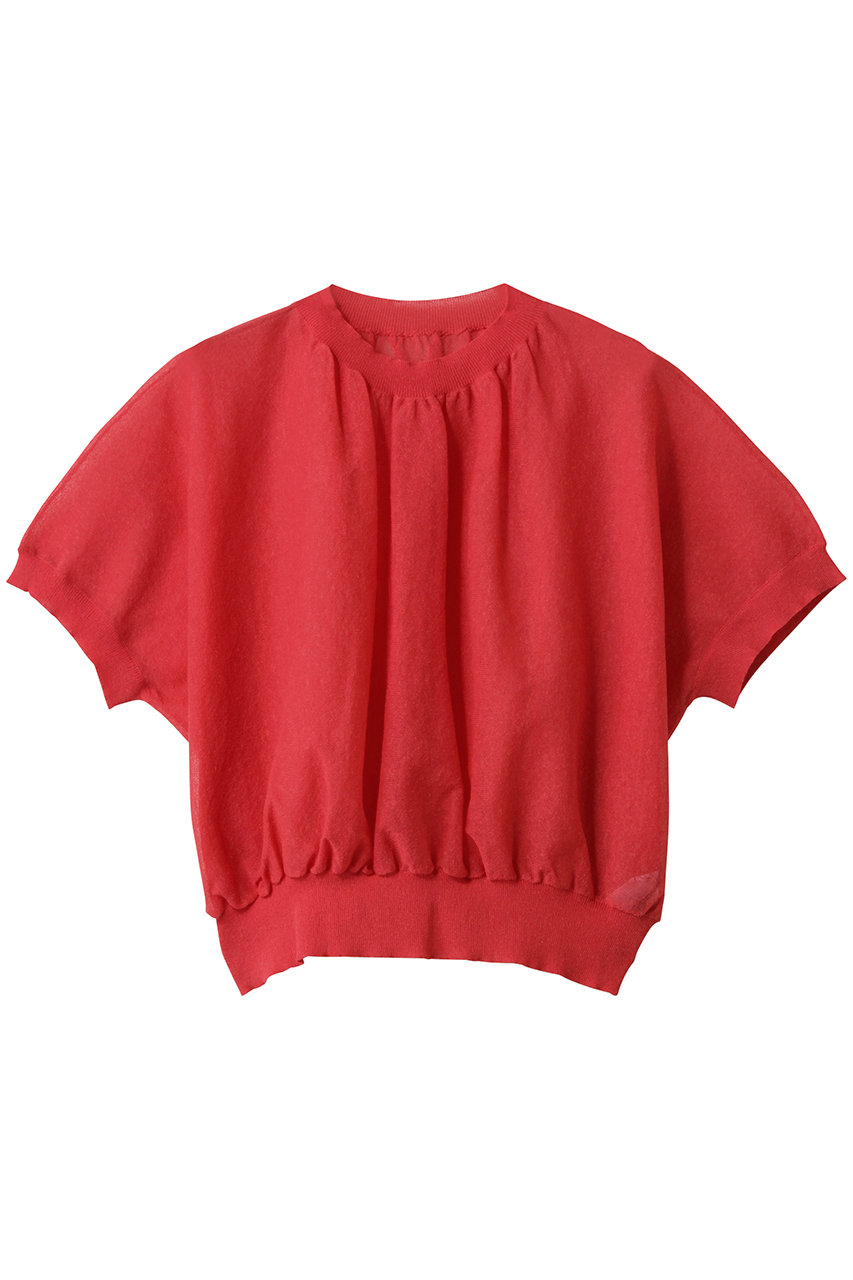 BEIGE, LUPINUS(ルピナス)/リネン混半袖プルオーバーギャザーニット (Poppy Red, 4) ベイジ, ELLE SHOP BEIGE, LUPINUS(ルピナス)/リネン混半袖プルオーバーギャザーニット (Poppy Red, 4) ベイジ, ELLE SHOP