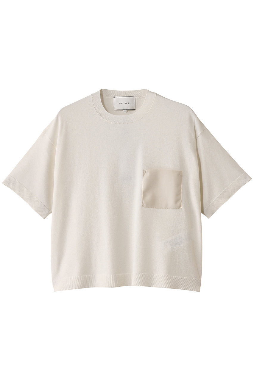 BEIGE, NADIA(ナディア)/レザーポケット付き半袖ニットTシャツ(ウォッシャブル) (Ecru, 4) ベイジ, ELLE SHOP BEIGE, NADIA(ナディア)/レザーポケット付き半袖ニットTシャツ(ウォッシャブル) (Ecru, 4) ベイジ, ELLE SHOP