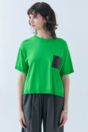 ベイジ，/BEIGE，のNADIA（ナディア）/レザーポケット付き半袖ニットTシャツ(ウォッシャブル)(110300/110301)