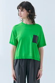NADIA（ナディア）/レザーポケット付き半袖ニットTシャツ(ウォッシャブル)
