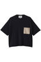 NADIA（ナディア）/レザーポケット付き半袖ニットTシャツ(ウォッシャブル) ベイジ，/BEIGE， Navy
