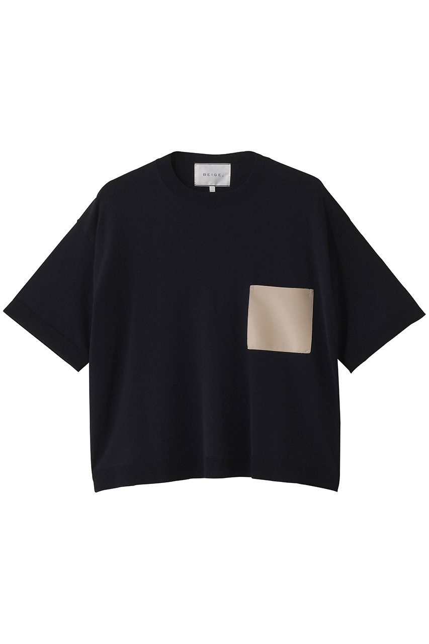 BEIGE, NADIA(ナディア)/レザーポケット付き半袖ニットTシャツ(ウォッシャブル) (Navy, 4) ベイジ, ELLE SHOP BEIGE, NADIA(ナディア)/レザーポケット付き半袖ニットTシャツ(ウォッシャブル) (Navy, 4) ベイジ, ELLE SHOP