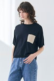 NADIA（ナディア）/レザーポケット付き半袖ニットTシャツ(ウォッシャブル)