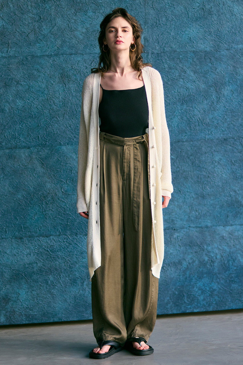 elle shopロングニットカーディガン BEIGE，(ベイジ，)｜OPTICAL（オプティカル）/ペーパーヤーンVネック