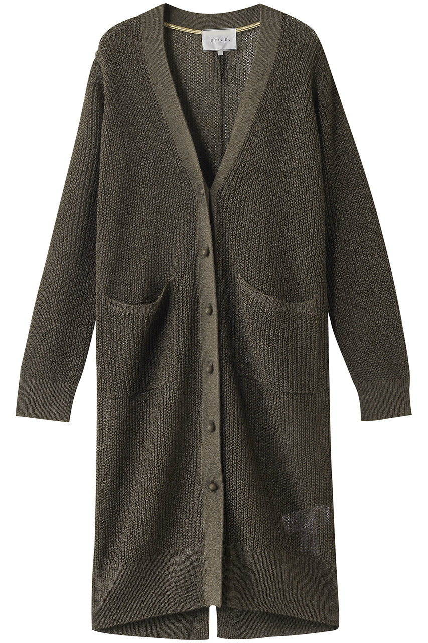 BEIGE, OPTICAL(オプティカル)/ペーパーヤーンVネックロングカーディガン (Khaki, 4) ベイジ, ELLE SHOP BEIGE, OPTICAL(オプティカル)/ペーパーヤーンVネックロングカーディガン (Khaki, 4) ベイジ, ELLE SHOP