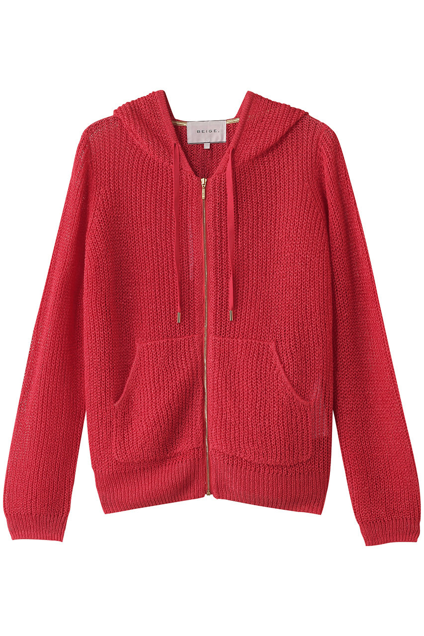 BEIGE, OPTICAL(オプティカル)/ペーパーヤーンフーディージップニット (Poppy Red, 4) ベイジ, ELLE SHOP BEIGE, OPTICAL(オプティカル)/ペーパーヤーンフーディージップニット (Poppy Red, 4) ベイジ, ELLE SHOP