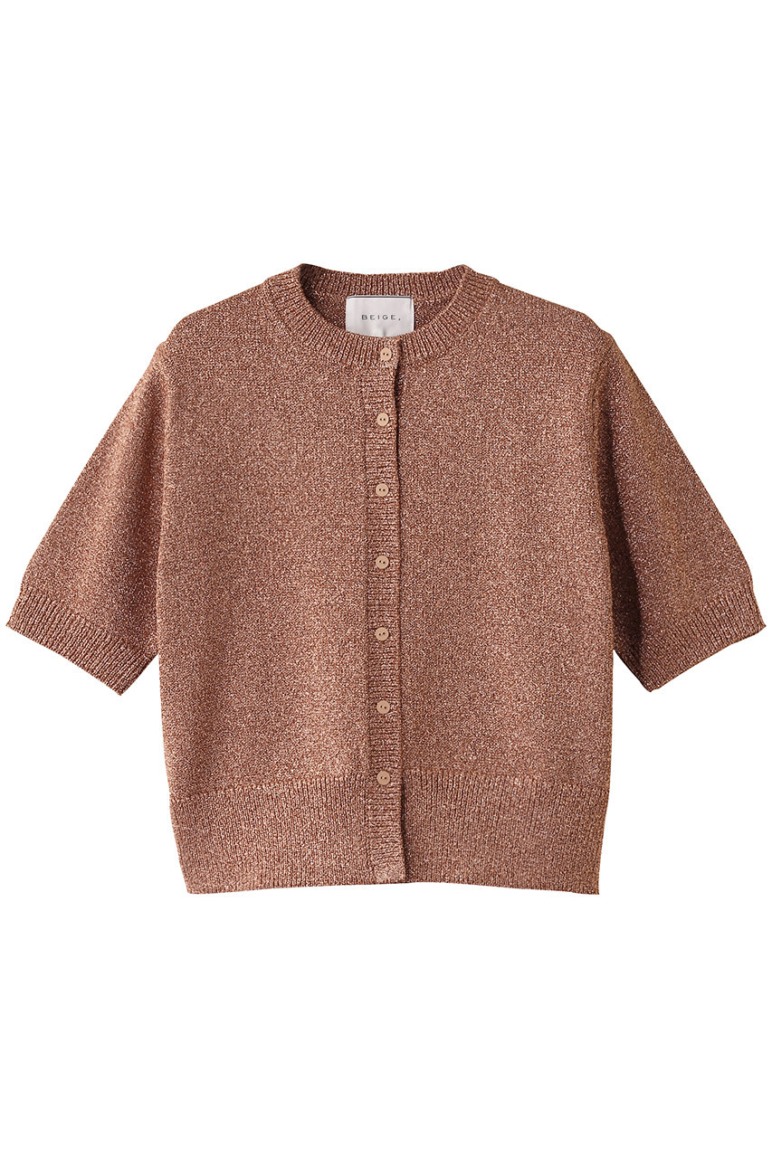 BEIGE, VANDA(バンダ)/ラメ入りクルーネック半袖カーディガン (Dark Nude, 4) ベイジ, ELLE SHOP BEIGE, VANDA(バンダ)/ラメ入りクルーネック半袖カーディガン (Dark Nude, 4) ベイジ, ELLE SHOP