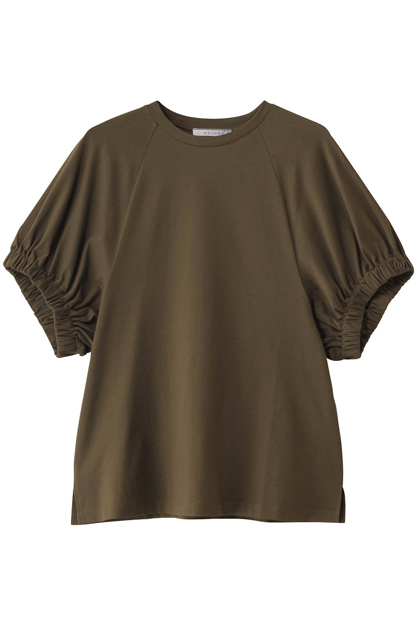 BEIGE, STOCK(ストック)/オーガニックコットン半袖ギャザートップス (Khaki, 4) ベイジ, ELLE SHOP BEIGE, STOCK(ストック)/オーガニックコットン半袖ギャザートップス (Khaki, 4) ベイジ, ELLE SHOP