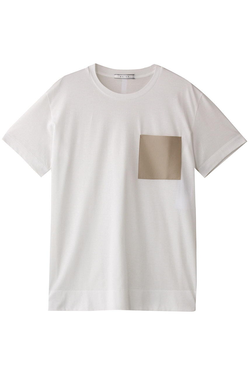 BEIGE, TORENIA(トレニア)/レザーポケットコットンクルーネックTシャツ (White×Taupe, 4) ベイジ, ELLE SHOP BEIGE, TORENIA(トレニア)/レザーポケットコットンクルーネックTシャツ (White×Taupe, 4) ベイジ, ELLE SHOP