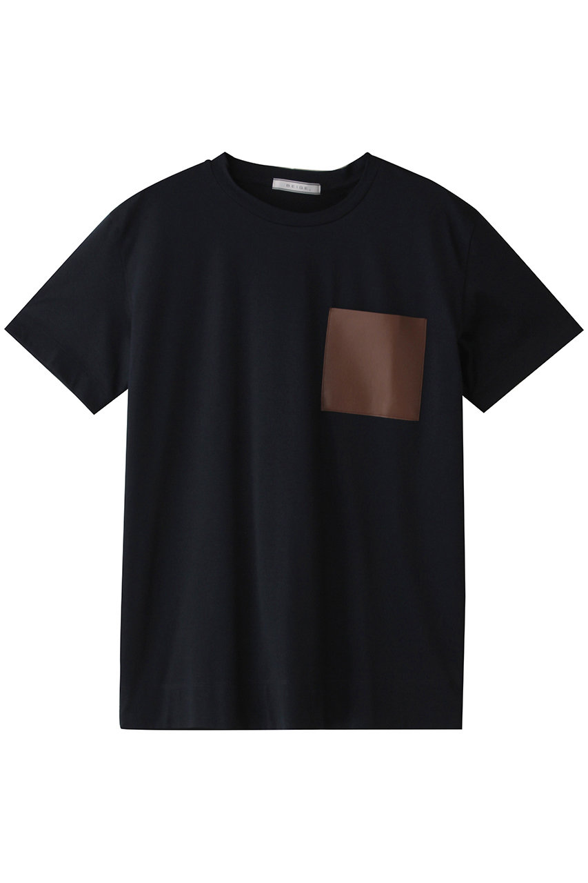 BEIGE, TORENIA(トレニア)/レザーポケットコットンクルーネックTシャツ (Navy×Brown, 4) ベイジ, ELLE SHOP BEIGE, TORENIA(トレニア)/レザーポケットコットンクルーネックTシャツ (Navy×Brown, 4) ベイジ, ELLE SHOP