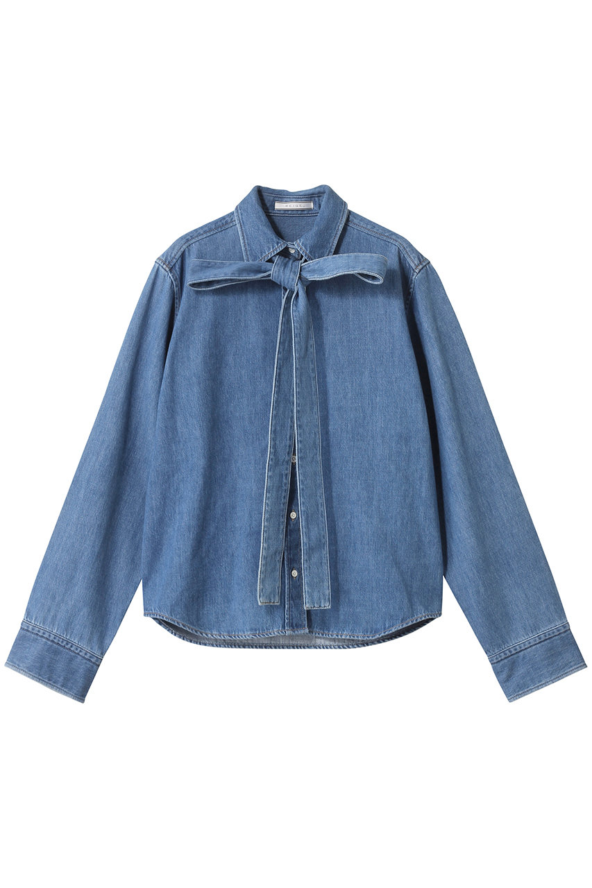 ベイジ，/BEIGE，のMARKEL/ボウタイ付きシャツカラーデニムシャツ(L.Indigo/BLCWGA0216)