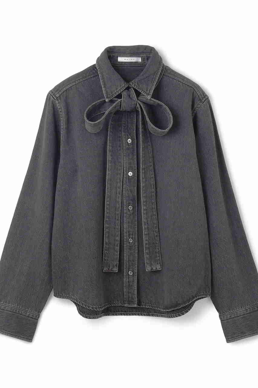 ベイジ，/BEIGE，のMARKEL/ボウタイ付きシャツカラーデニムシャツ(Slate/BLCWGA0216)