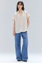BATEAU（バトー）/Vネックバックギャザーハーフスリーブブラウス ベイジ，/BEIGE，