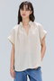 BATEAU（バトー）/Vネックバックギャザーハーフスリーブブラウス ベイジ，/BEIGE，