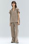 BATEAU（バトー）/Vネックバックギャザーハーフスリーブブラウス ベイジ，/BEIGE，