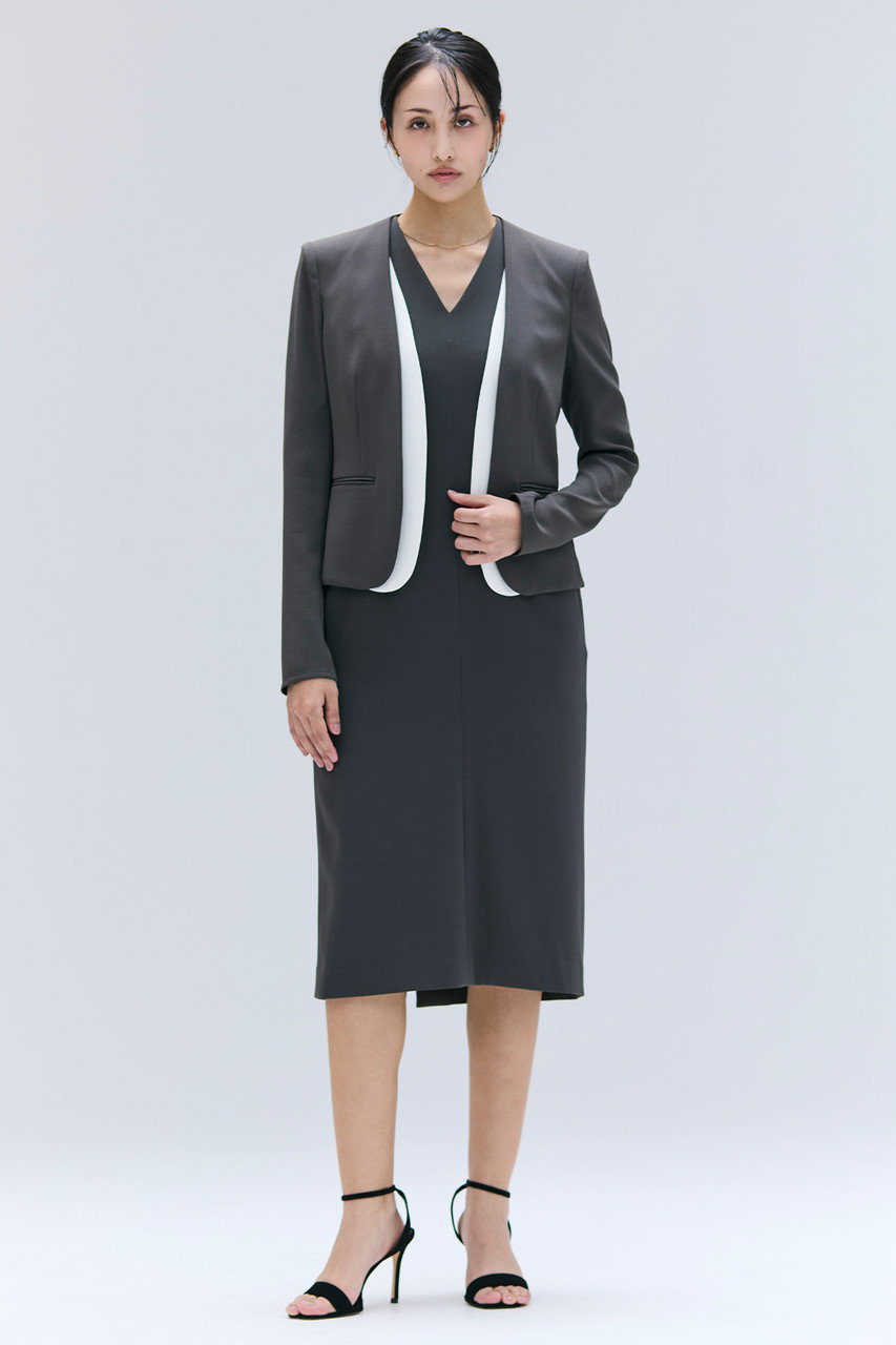 タグ付き　BEIGE CINDY ノーカラーワンピース　グレー　XS タグ付き BEIGE CINDY ノーカラーワンピース グレー XS CINDY