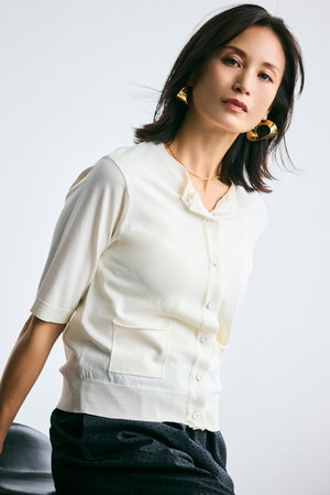 ベイジ，/BEIGE，のVALOIS（ヴァロア）/ジョーゼットトリム半袖カーディガン(110300/110303)