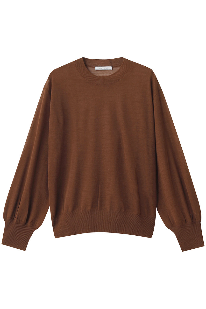 ベイジ，/BEIGE，のCADDO（キャドー）/シアーウールクルーネックトップス(Brown/KRCWGA0203)