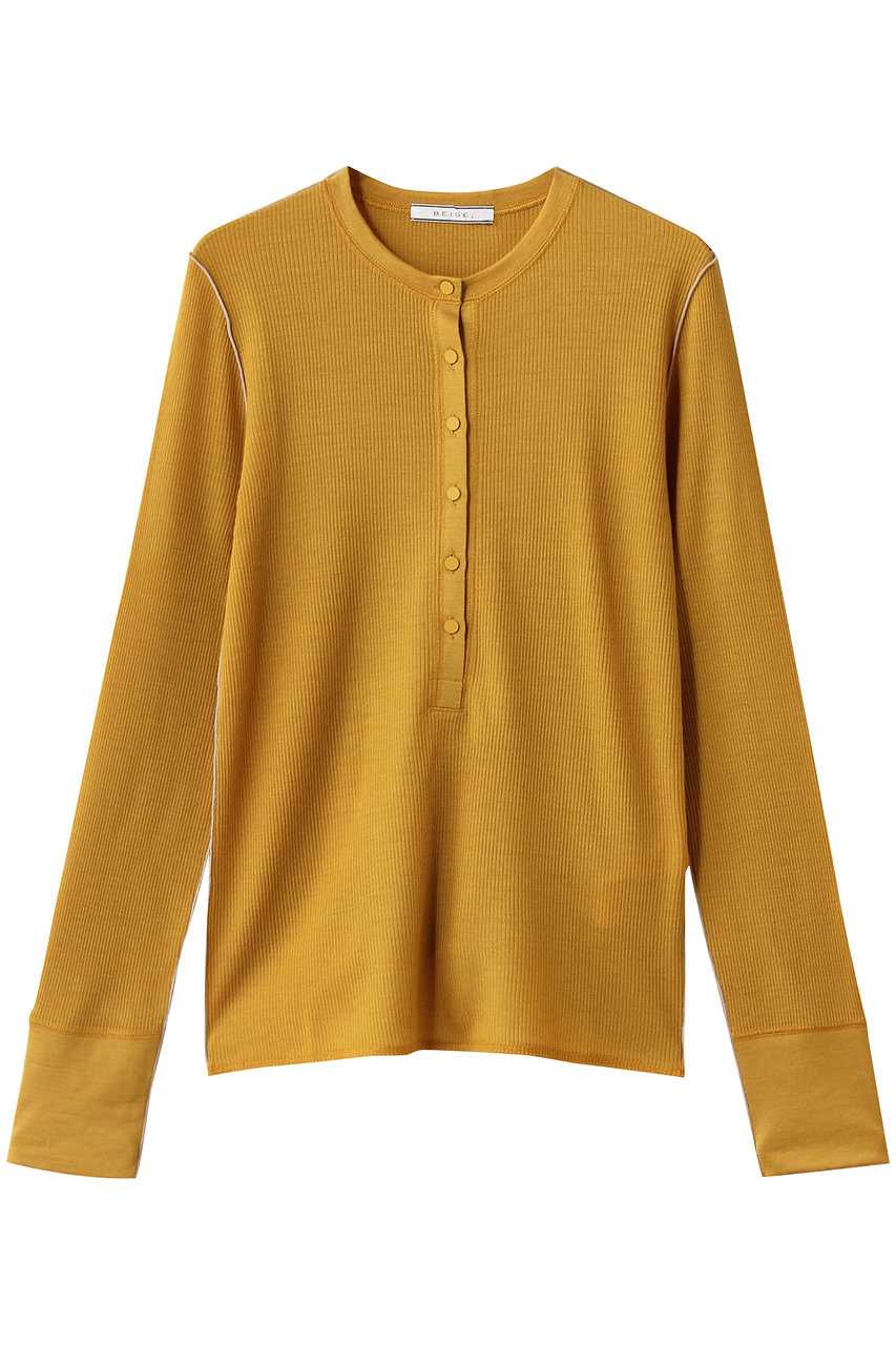 ベイジ，/BEIGE，のFORD（フォード）/ウール配色メローヘンリーネックカットソー(Mustard/KKCWGA0205)