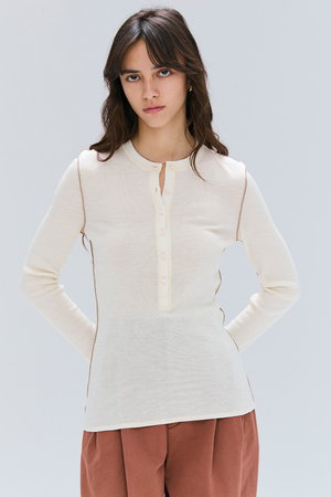 ベイジ，/BEIGE，のFORD（フォード）/ウール配色メローヘンリーネックカットソー(110100/110103)