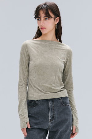 ベイジ，/BEIGE，のBUTLER（バトラー）/ストレッチベロアボートネックカットソー(110100/110103)