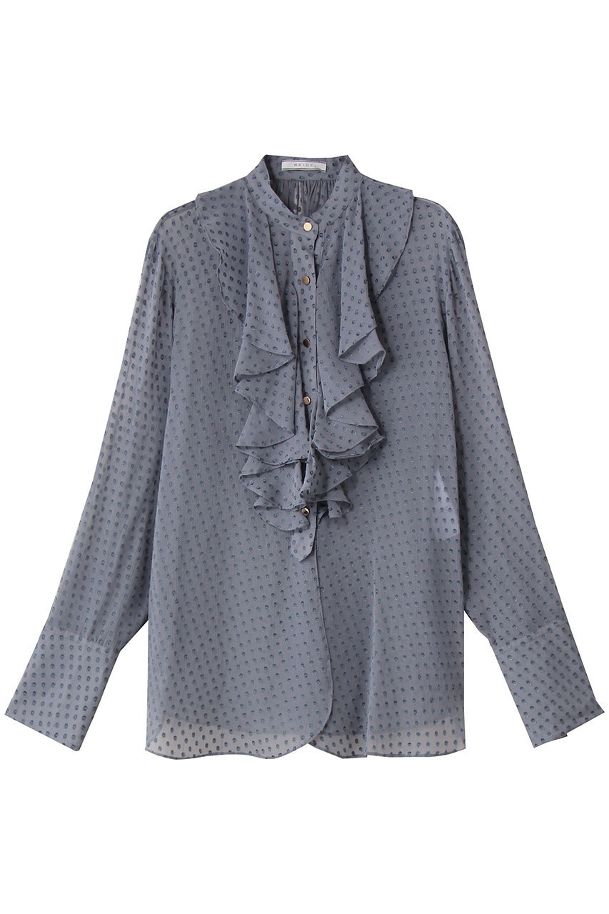 BEIGE, CALLERRY(カラリー)/シルク混ドットラッフルブラウス (Dull Blue, 4) ベイジ, ELLE SHOP BEIGE, CALLERRY(カラリー)/シルク混ドットラッフルブラウス (Dull Blue, 4) ベイジ, ELLE SHOP