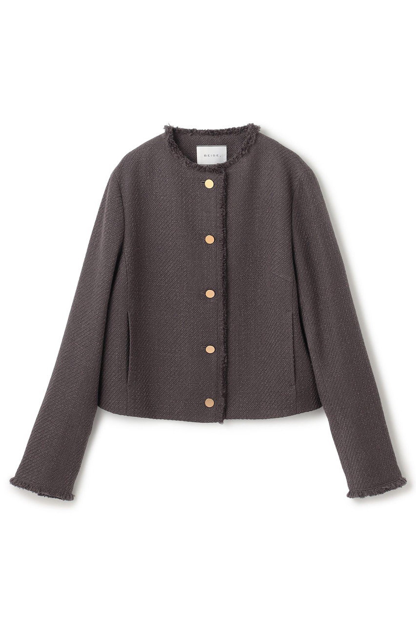 BEIGE, MULLIN / ウールツイードメタルボタンノーカラージャケット (Warm Gray, 4) ベイジ, ELLE SHOP BEIGE, MULLIN / ウールツイードメタルボタンノーカラージャケット (Warm Gray, 4) ベイジ, ELLE SHOP