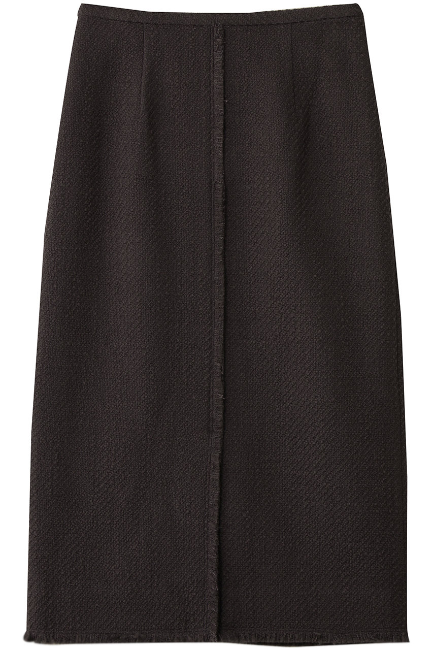 BEIGE， MULLIN / ウールツイードフロントベントスカート (Warm Gray, 4) ベイジ， ELLE SHOP