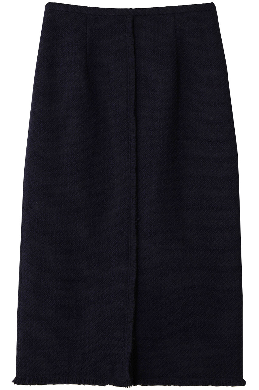 BEIGE， MULLIN / ウールツイードフロントベントスカート (Midnight, 4) ベイジ， ELLE SHOP