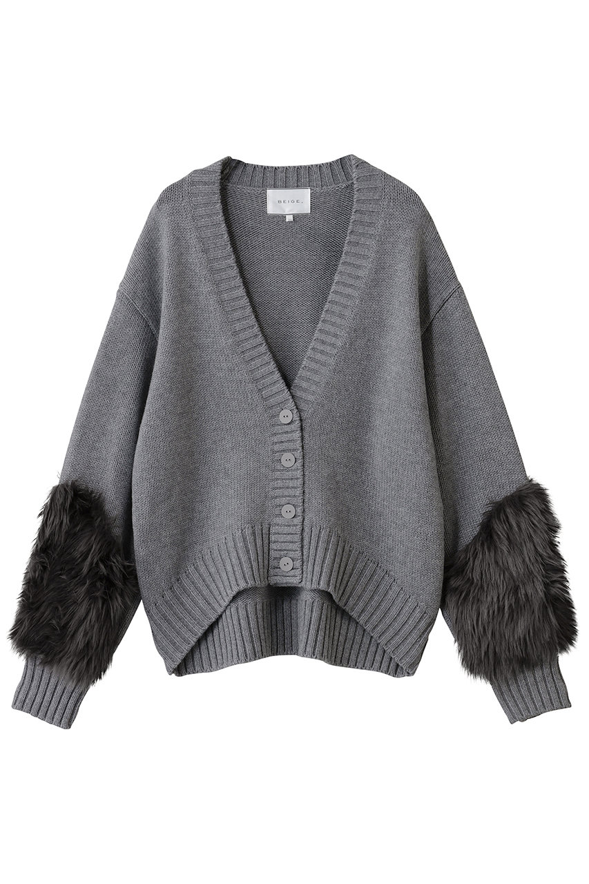 ベイジ，/BEIGE，のCHESTER / フェイクファーVネックカーディガン(Md.Gray/KRCWGW0404)