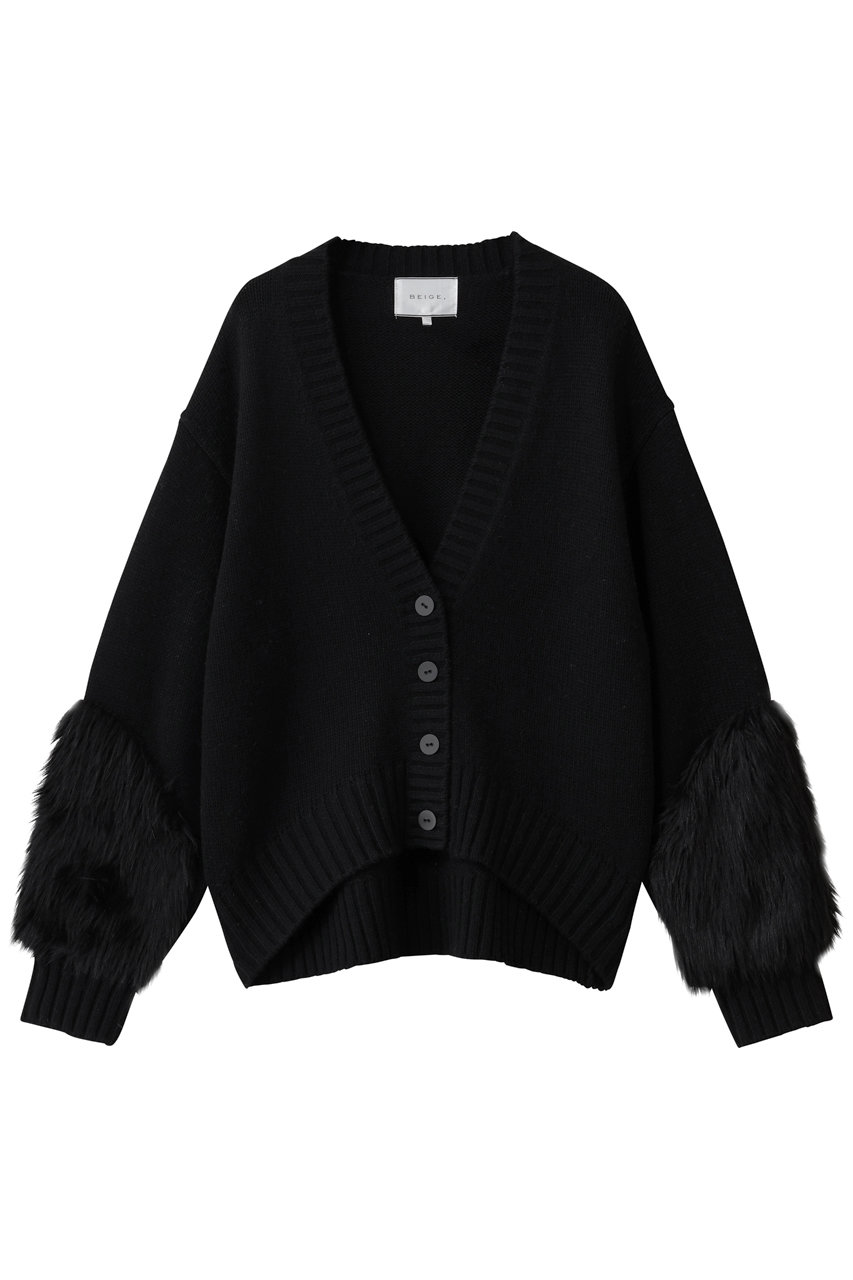 ベイジ，/BEIGE，のCHESTER / フェイクファーVネックカーディガン(Black/KRCWGW0404)