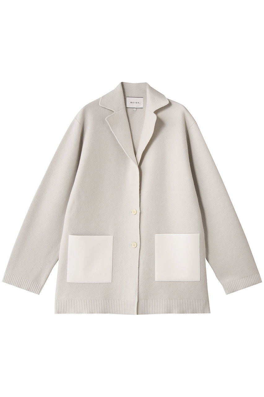 ベイジ，/BEIGE，のCHICORA（チコラ）/レザーポケット付きウールニットジャケット(Bone/KRCWGW0304)