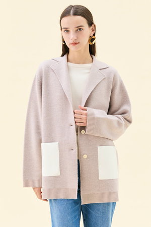 美品＊ベイジ BEIGE アンゴラ混 ウールコート 2 ノーカラー L-size】CINDY / ノーカラーロングジャケット （ノーカラー