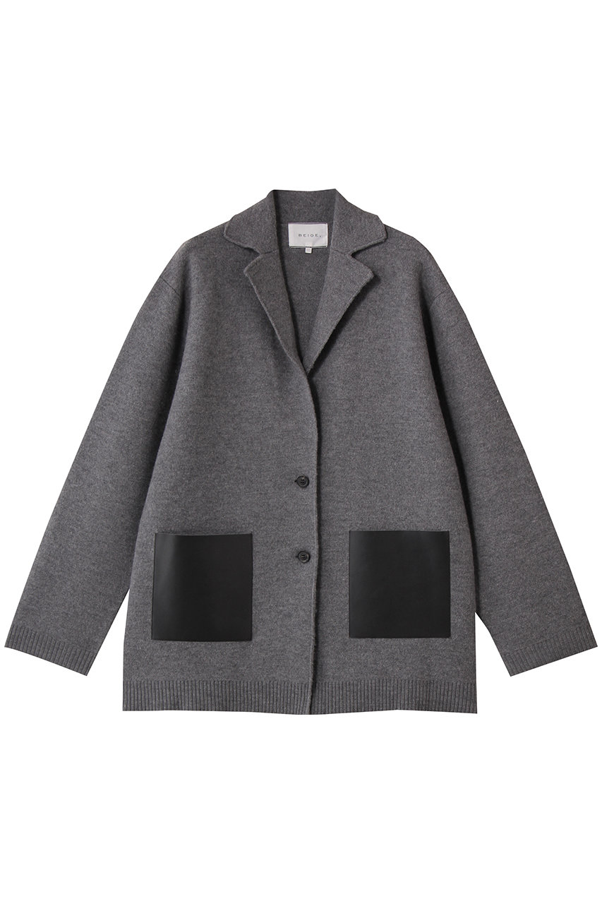 BEIGE, CHICORA(チコラ)/レザーポケット付きウールニットジャケット (Md.Gray, 4) ベイジ, ELLE SHOP BEIGE, CHICORA(チコラ)/レザーポケット付きウールニットジャケット (Md.Gray, 4) ベイジ, ELLE SHOP