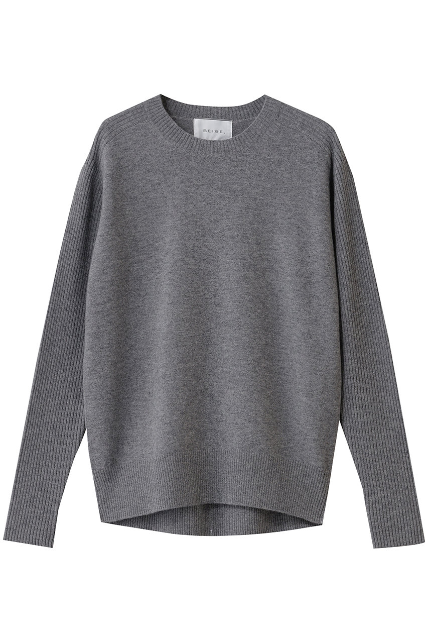 ベイジ，/BEIGE，のPOMPE（ポンプ）/ウールカシミヤ配色ラインクルーネックニット(Charcoal×Off/KRCWGW0400)