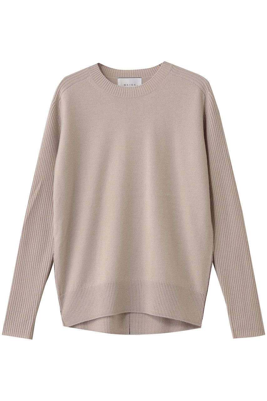 ベイジ，/BEIGE，のPOMPE（ポンプ）/ウールカシミヤ配色ラインクルーネックニット(Taupe×Bordeaux/KRCWGW0400)