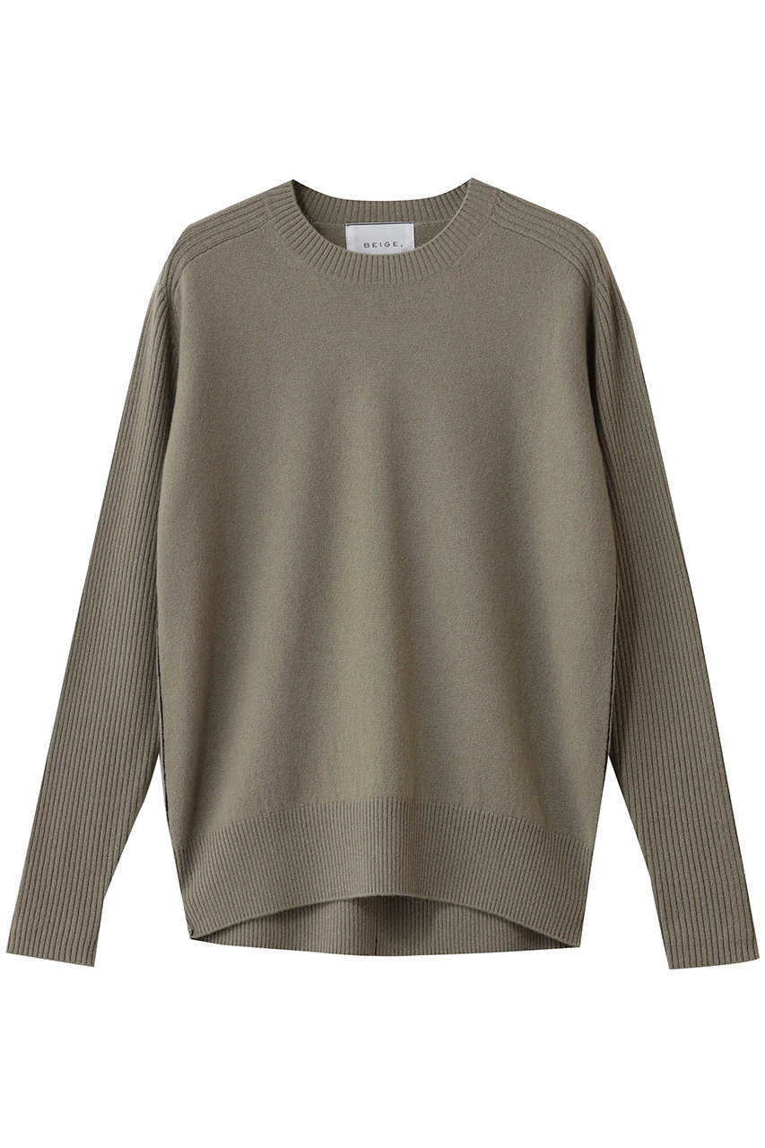ベイジ，/BEIGE，のPOMPE（ポンプ）/ウールカシミヤ配色ラインクルーネックニット(L.Khaki×Black/KRCWGW0400)