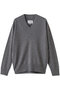 POMPE（ポンプ）/ウールカシミヤ配色ラインVネックニット ベイジ，/BEIGE， Charcoal×Off