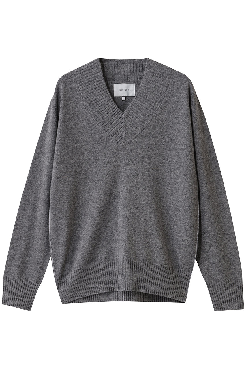 ベイジ，/BEIGE，のPOMPE（ポンプ）/ウールカシミヤ配色ラインVネックニット(Charcoal×Off/KRCWGW0401)