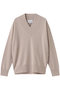 POMPE（ポンプ）/ウールカシミヤ配色ラインVネックニット ベイジ，/BEIGE， Taupe×Bordeaux