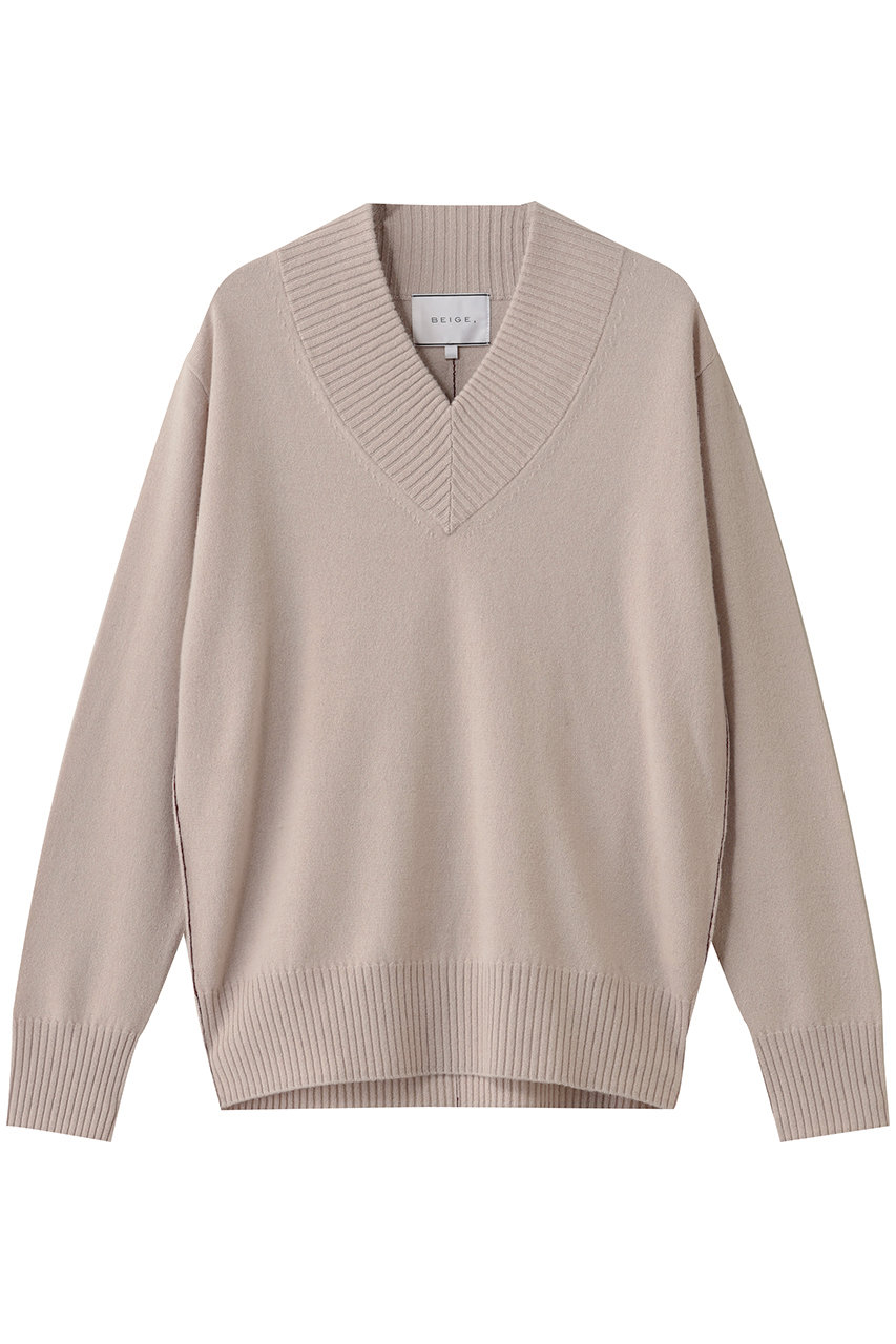 ベイジ，/BEIGE，のPOMPE（ポンプ）/ウールカシミヤ配色ラインVネックニット(Taupe×Bordeaux/KRCWGW0401)