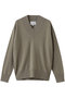 POMPE（ポンプ）/ウールカシミヤ配色ラインVネックニット ベイジ，/BEIGE， L.Khaki×Black