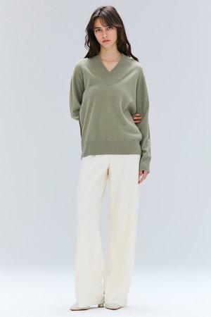 ベイジ，/BEIGE，のPOMPE（ポンプ）/ウールカシミヤ配色ラインVネックニット(110300/110301)