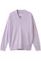 POMPE（ポンプ）/ウールカシミヤ配色ラインVネックニット ベイジ，/BEIGE， Lilac×Taupe